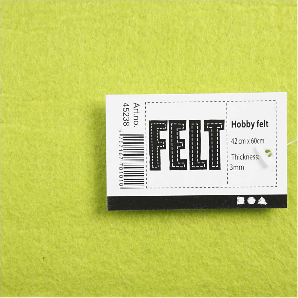 Feutrine synthétique, feuille 42x60 cm, ép. 3 mm, vert clair, 1 flles [HOB-45238]