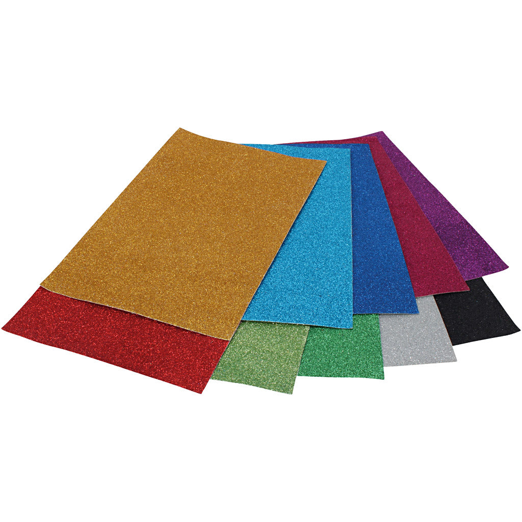 Papier cartonné à paillettes, A4, la couleur peut varier , 250 gr, 10 flles/ 1 Pq. [HOB-2304600]