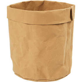Sac de rangement en papier imitation cuir, H : 12 cm, d 11 cm, 350 gr, brun clair, 1 pièce [HOB-49888]