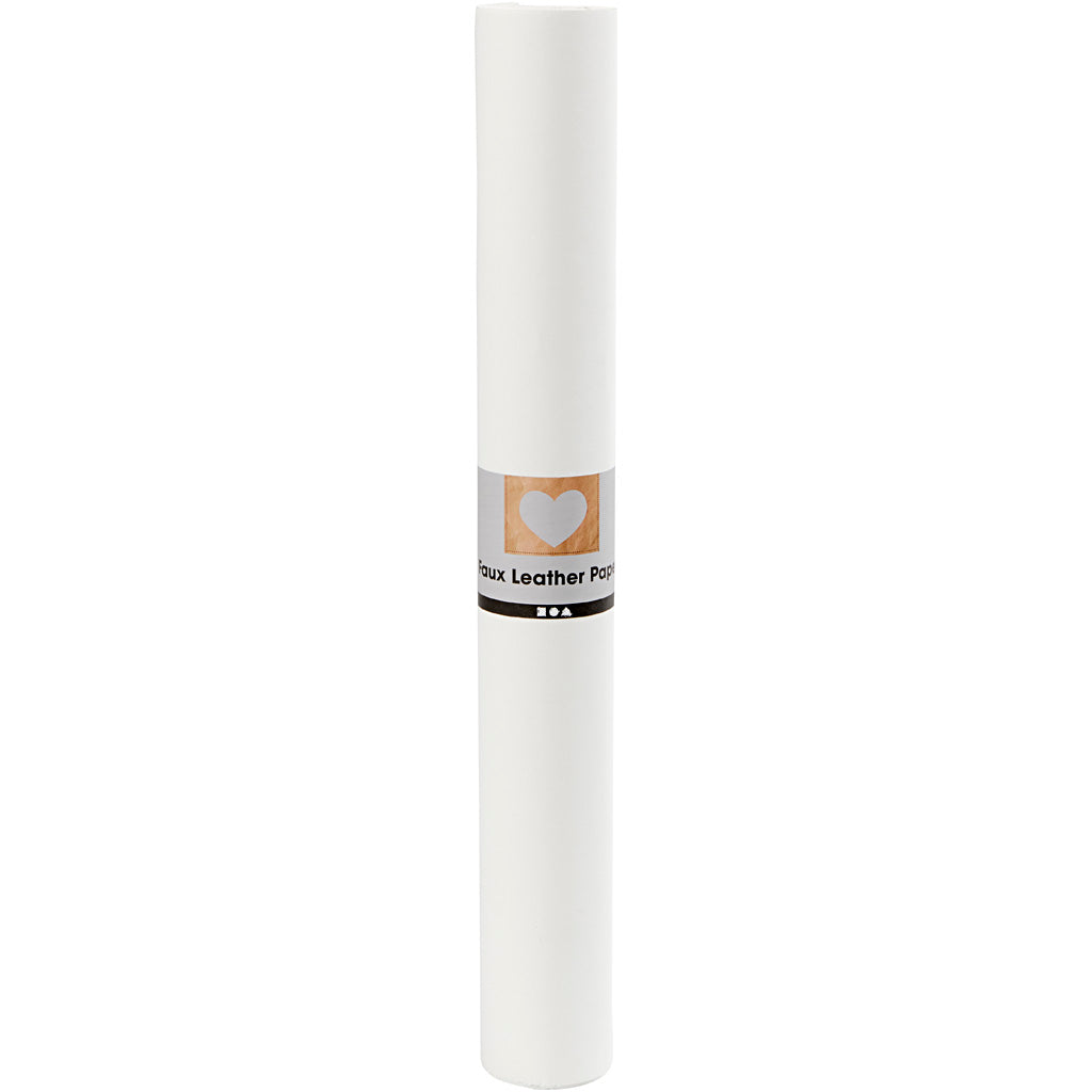 Papier imitation cuir, blanc, L: 50 cm, unicolor, 350 gr, 1 m/ 1 rouleau [HOB498945]