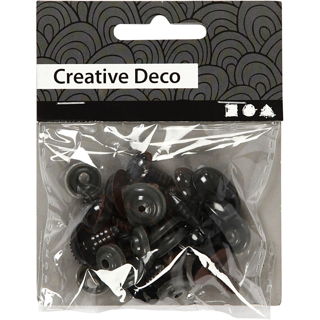 Yeux et nez d'ours en peluche, d 10+12,5+15 mm, dim. 15+25 mm, 12 ass./ 1 Pq. [HOB-500980]