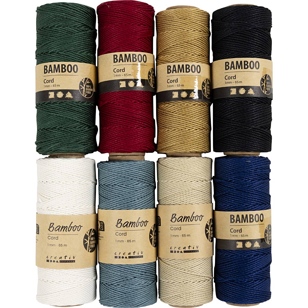 Fil de bambou, ép. 1 mm, ass. de couleurs, 8x65 m/ 1 set [HOB-503480]
