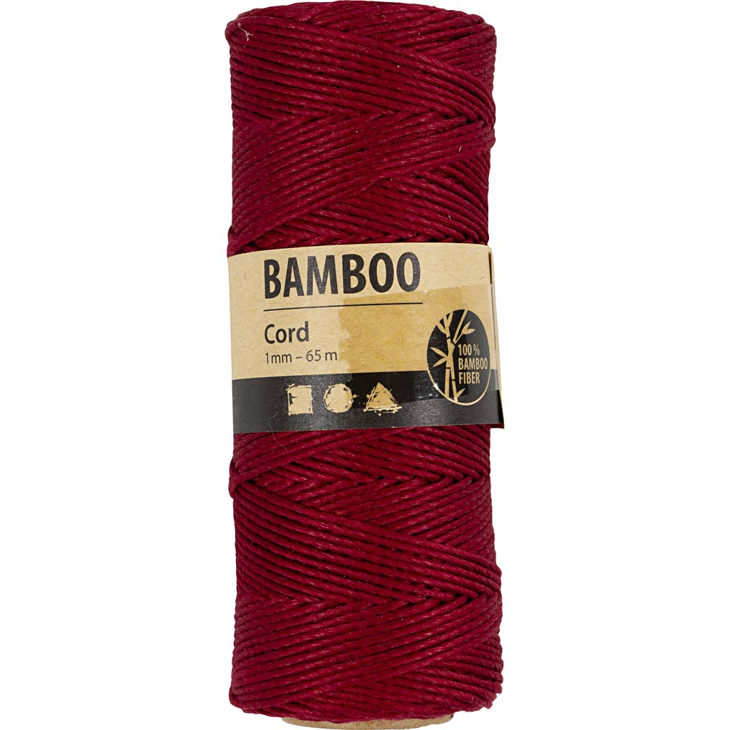 Fil de bambou, ép. 1 mm, rouge, 65 m/ 1 rouleau [HOB-503485]