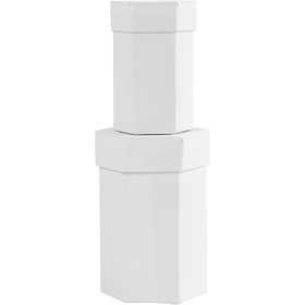 Boîtes hexagonales, H : 7+9 cm, dim. 4,5+6 cm, blanc, 2 pièces/ 1 set [HOB-504325]