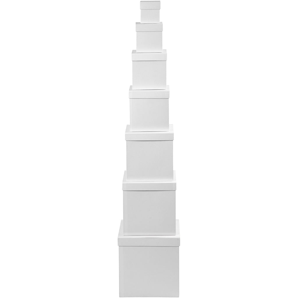 Boîtes carrées, carrées, dim. 7,5+10+13+15+18+20+23 cm, h: 7,5+10+13+15+18+20+23 cm, blanc, 7pièces [HOB50437]