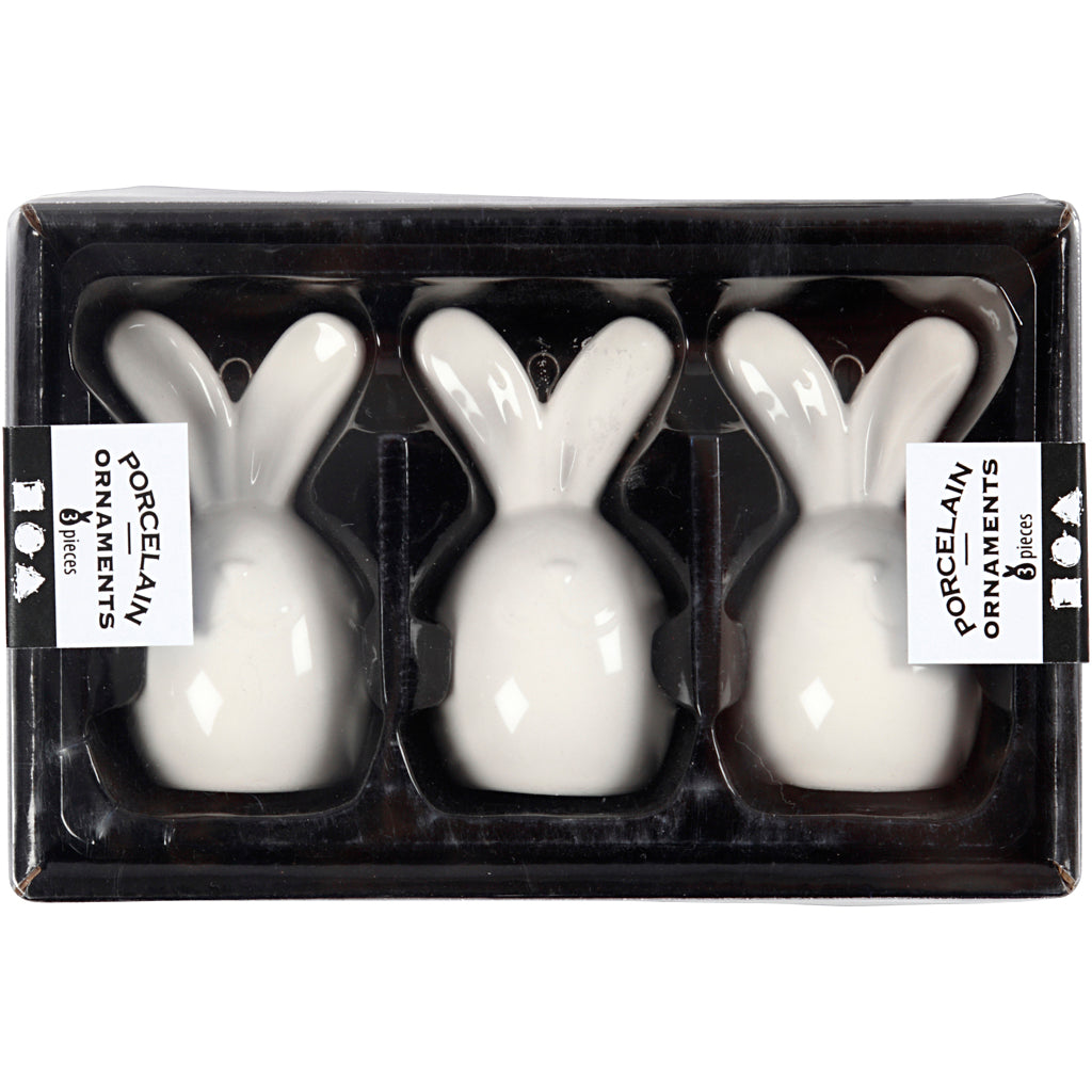 Lapin, H : 6,7 cm, d 3,6 cm, blanc, 3 pièces/ 1 Pq. [HOB-505780]