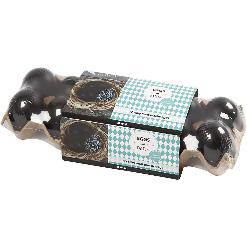 Oeuf en Plastique, H : 6 cm, noir, 12 pièces/ 1 Pq. [HOB-51025]
