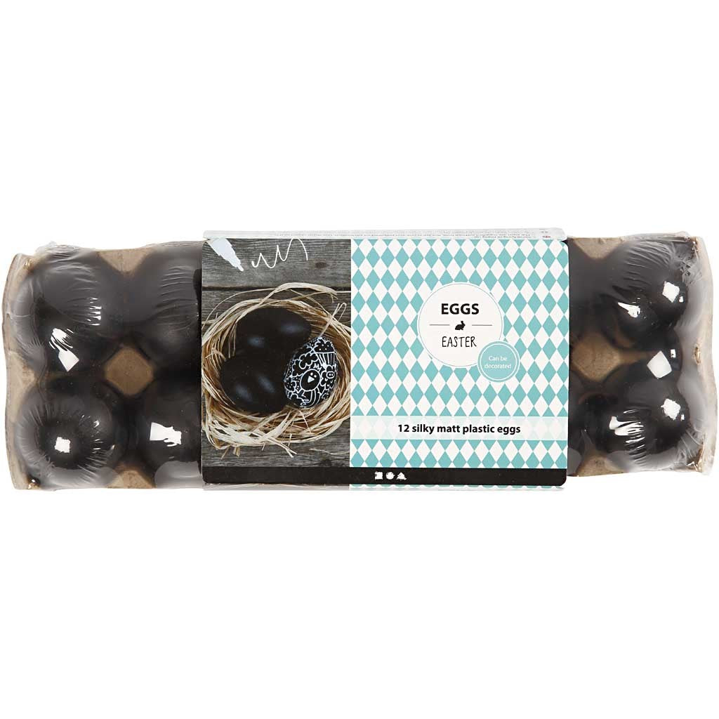 Oeuf en Plastique, H : 6 cm, noir, 12 pièces/ 1 Pq. [HOB-51025]