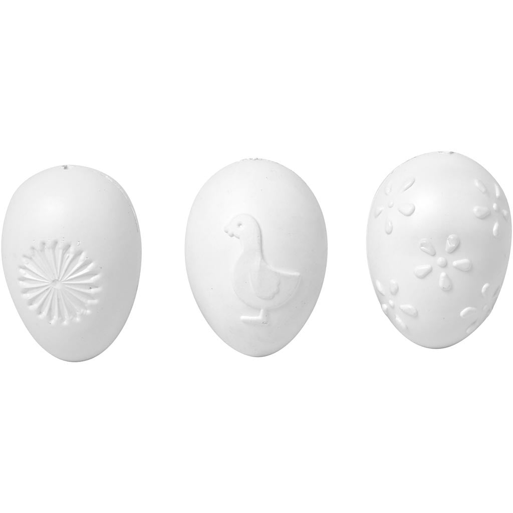 Oeuf en Plastique, en relief, H : 6 cm, blanc, 12 pièces/ 1 Pq. [HOB-51026]