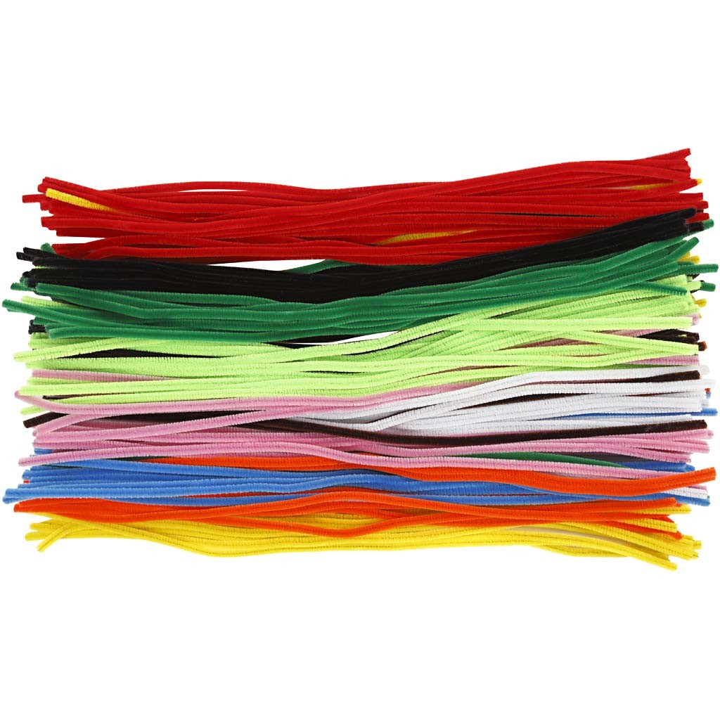 Fil chenille, L : 45 cm, ép. 6 mm, ass. de couleurs, 200 ass./ 1 Pq. [HOB-51342]