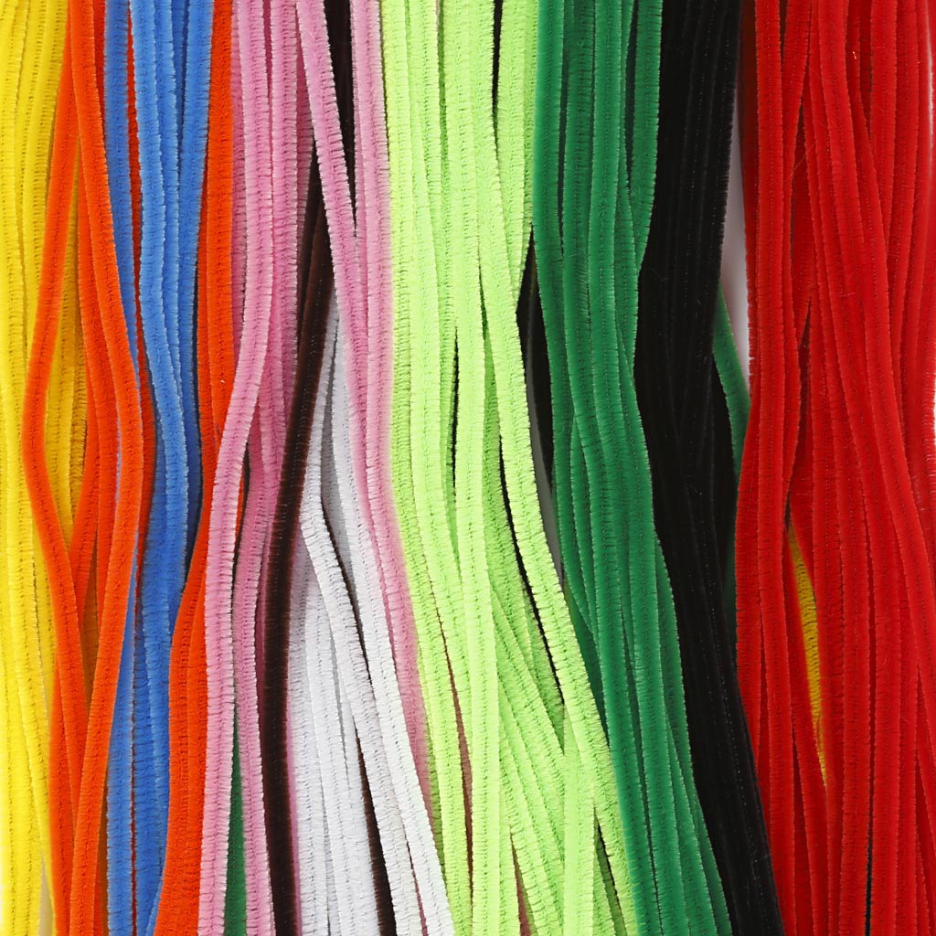 Chenille, L: 45 cm, thickness 6 mm, assorted colours, 200 asstd.