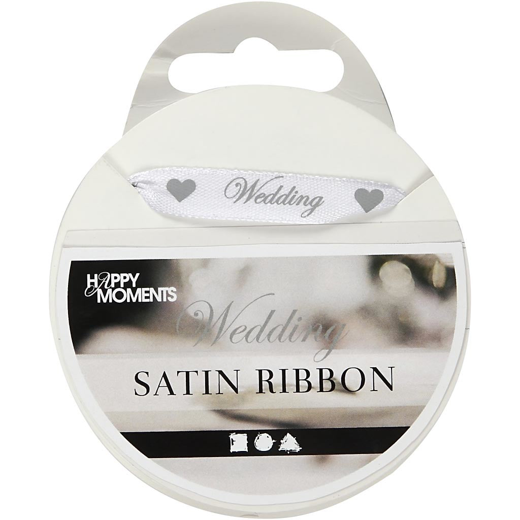 Ruban de satin, L : 10 mm, blanc, 8 m/ 1 rouleau [HOB-513501]