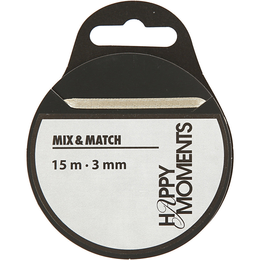 Ruban de satin, L : 3 mm, blanc cassé, 15 m/ 1 rouleau [HOB-513661]