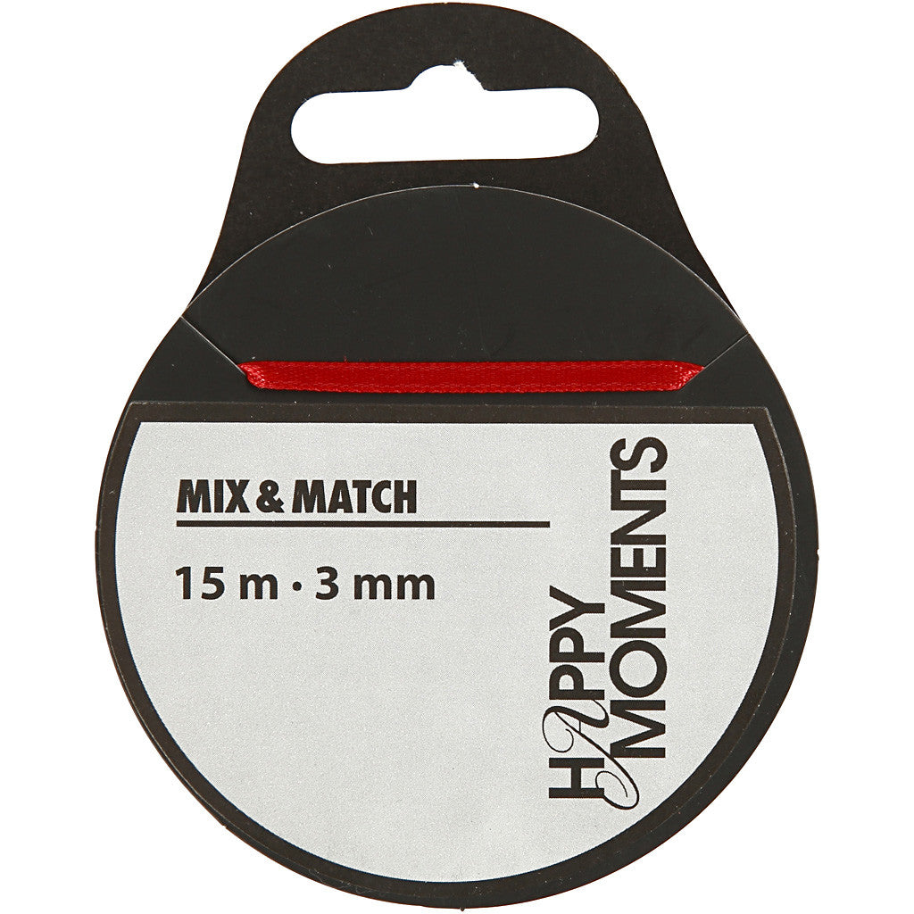 Ruban de satin, L : 3 mm, rouge, 15 m/ 1 rouleau [HOB-513701]
