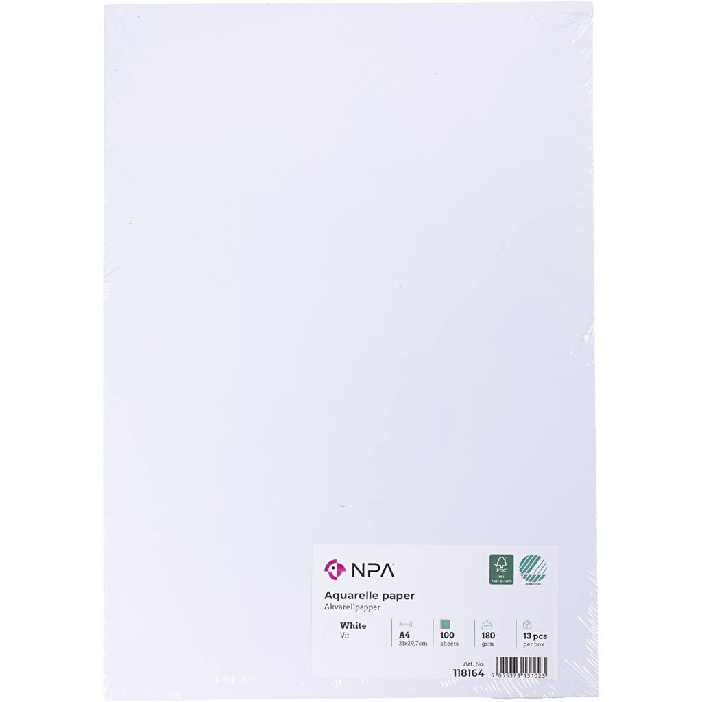 Papier aquarelle, A4, 180 gr, blanc, 100 flles/ 1 Pq. [HOB-514864]
