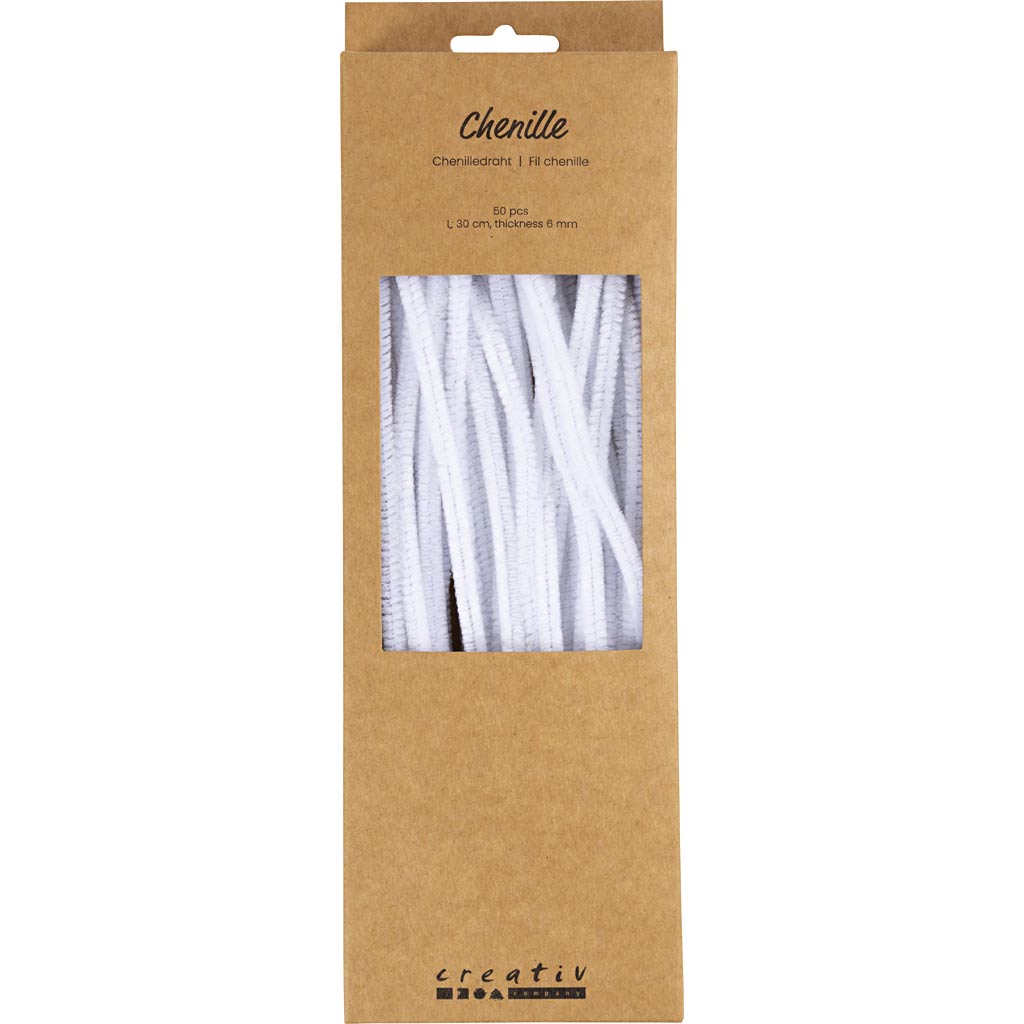 Fil chenille, blanc, L: 30 cm, ép. 6 mm, 50 pièce/ 1 Pq. [HOB51619]