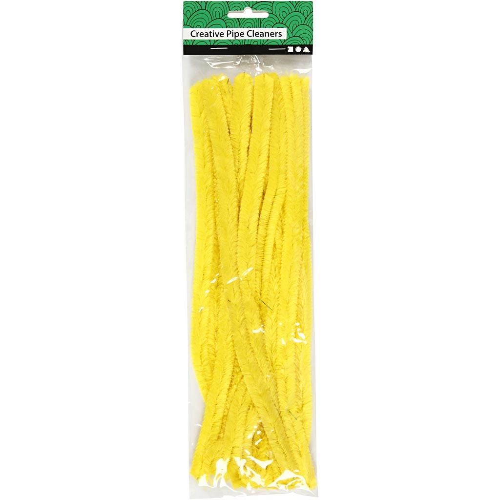 Fil chenille, L : 30 cm, ép. 15 mm, jaune, 15 pièces/ 1 Pq. [HOB-51626]