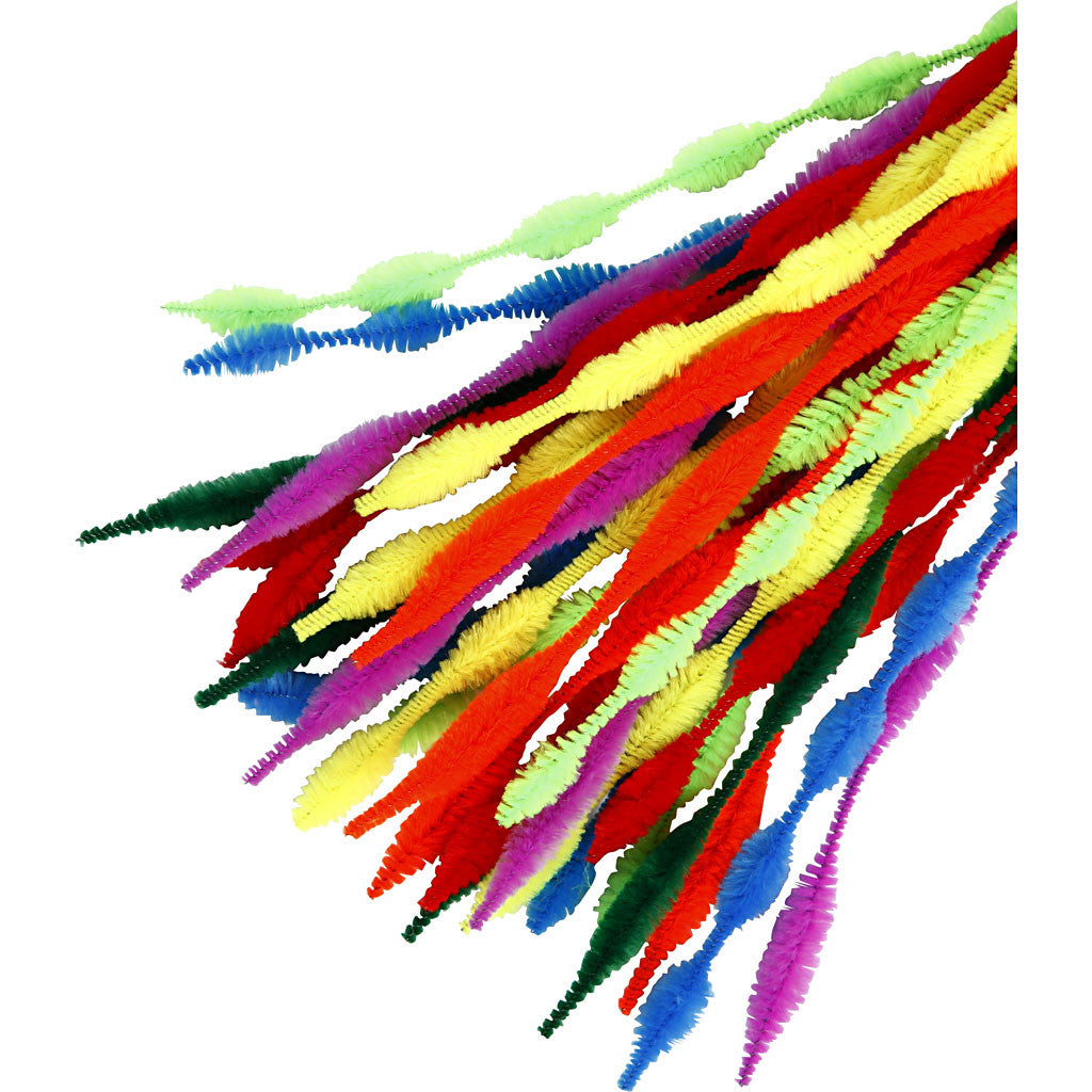 Fil chenille, de vagues, L : 30 cm, ép. 5-12 mm, ass. de couleurs, 28 ass./ 1 Pq. [HOB-51631]