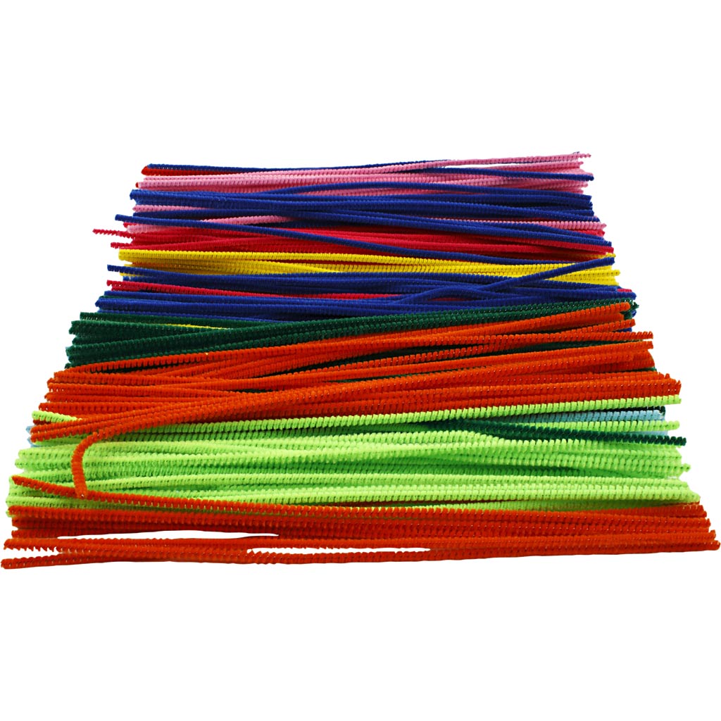 Chenille, L: 30 cm, thickness 4 mm, assorted colours, 300 asstd.