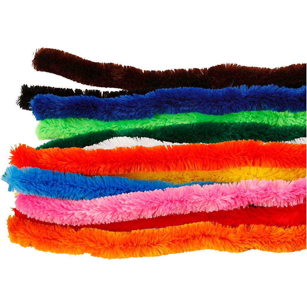 Chenille, big, L: 45 cm, thickness 25 mm, assorted colours, 60 asstd.