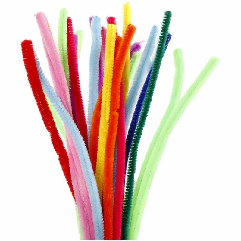 Fil chenille, L : 30 cm, ép. 9 mm, ass. de couleurs, 200 ass./ 1 Pq. [HOB-51644]