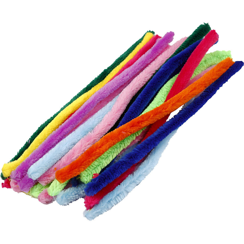 Fil chenille, L : 30 cm, ép. 15 mm, ass. de couleurs, 200 ass./ 1 Pq. [HOB-51646]