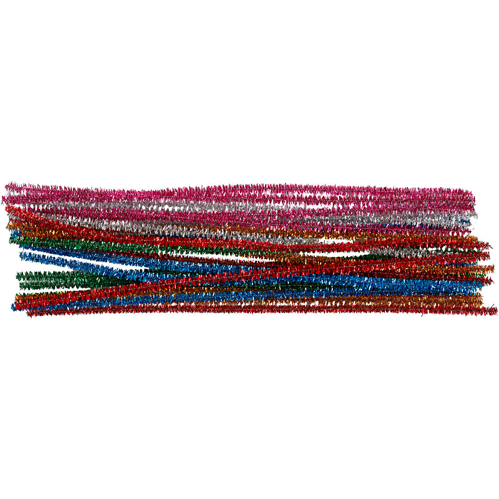 Fil chenille, L : 30 cm, ép. 6 mm, paillettes, Couleurs vives, 24 ass./ 1 Pq. [HOB-51648]