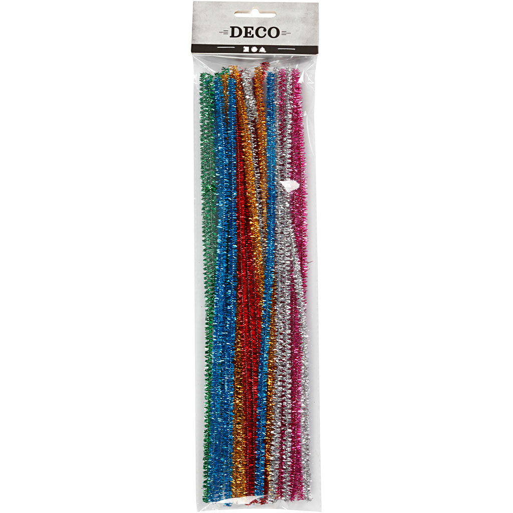 Fil chenille, L : 30 cm, ép. 6 mm, paillettes, Couleurs vives, 24 ass./ 1 Pq. [HOB-51648]