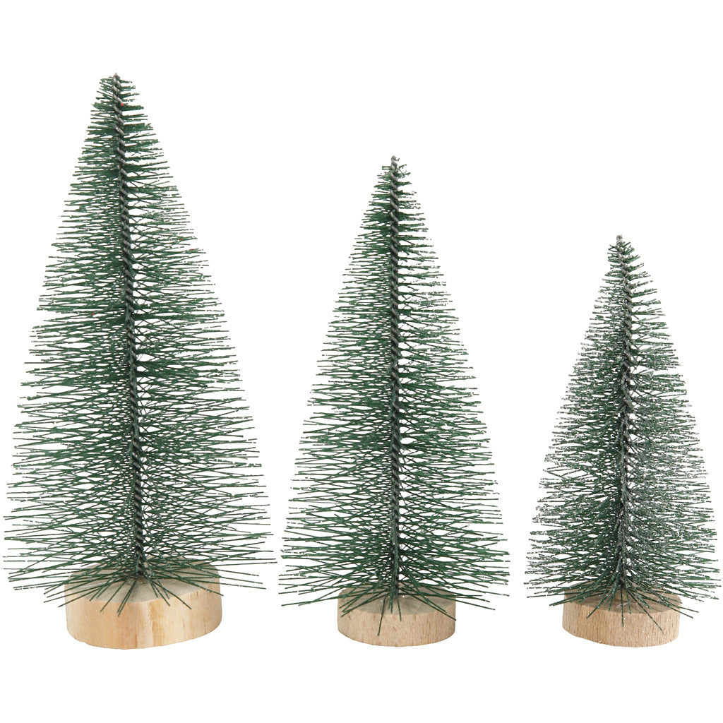 Sapins de Noël, H : 10+13+14 cm, 3 pièces/ 1 Pq. [HOB-51669]