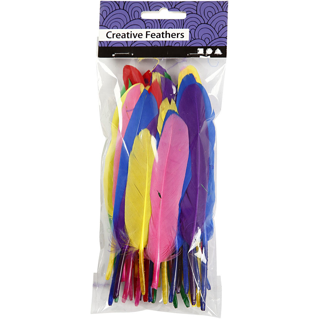 Plumes, L : 13 cm, ass. de couleurs, 48 pièces/ 1 Pq. [HOB-51817]