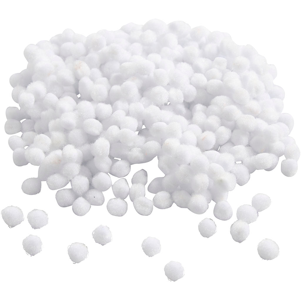 Pompoms, dia. 5 mm, white, 550 pc
