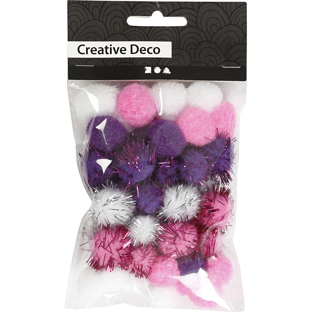 Pompons, d 15+20 mm, violet, rose clair, blanc, 48 ass./ 1 Pq. [HOB-51884]
