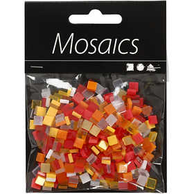 Mini-mosaïques, dim. 5x5 mm, ép. 2 mm, harmonie rouge/orange, 25 gr/ 1 Pq. [HOB-51924]