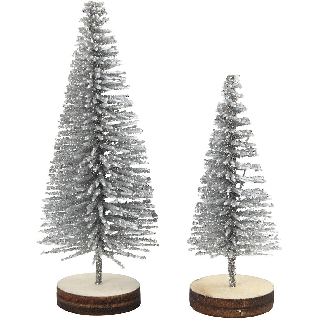 Sapins de Noël, H : 40+60 mm, argent, 5 pièces/ 1 Pq. [HOB-51958]