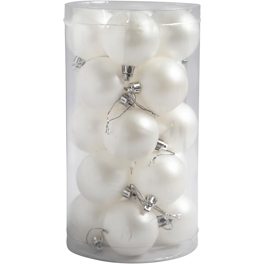 Boules de Noël, d 6 cm, blanc, nacré, 20 pièces/ 1 Pq. [HOB-52164]