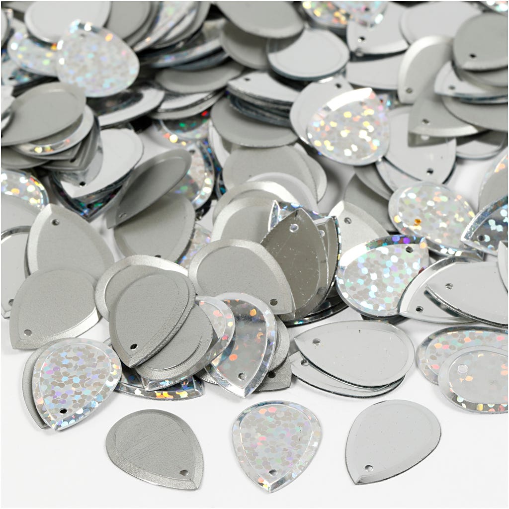 Sequins, goutte de pluie, dim. 14x19 mm, argent, 50 gr/ 1 Pq. [HOB-522043]