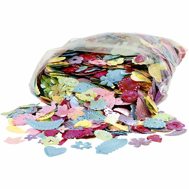 Sequins, dim. 15-45 mm, couleurs nacrées, 400 gr/ 1 Pq. [HOB-52252]