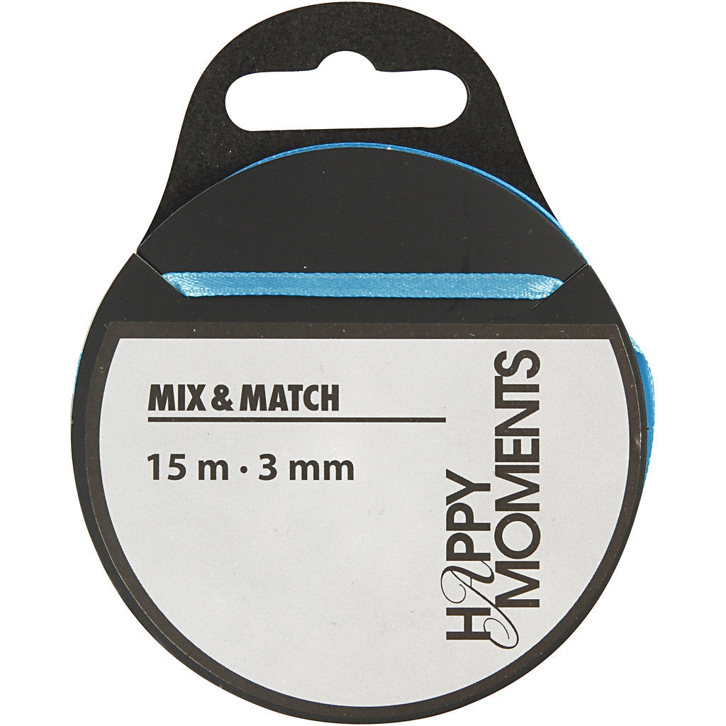 Ruban de satin, L : 3 mm, bleu clair, 15 m/ 1 rouleau [HOB-524508]