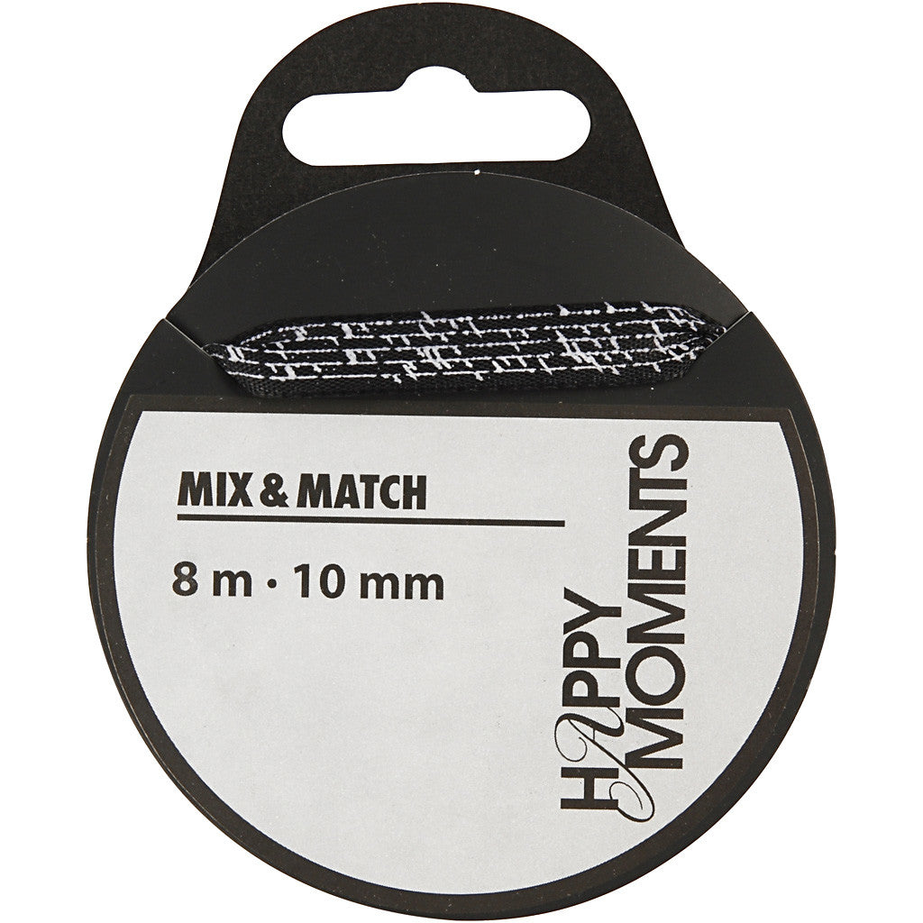 Ruban de satin, L : 10 mm, noir, 8 m/ 1 rouleau [HOB-524602]