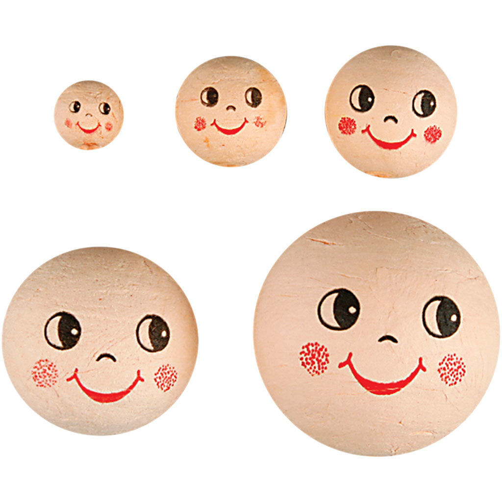 Boules de coton avec visages, d 12+18+22+30+40 mm, beige clair, 100 pièces/ 1 Pq. [HOB-54200]