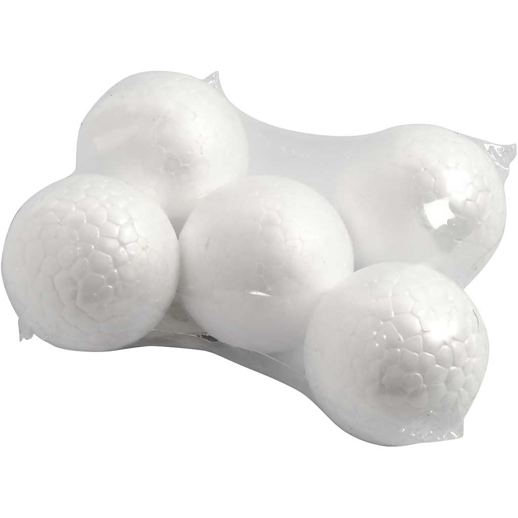 Boules en polystyrène, d 5 cm, blanc, 5 pièces/ 1 Pq. [HOB-543040]