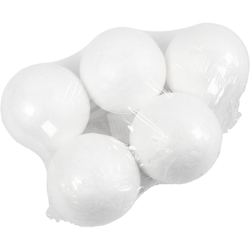 Boules en polystyrène, d 7 cm, blanc, 5 pièces/ 1 Pq. [HOB-543070]