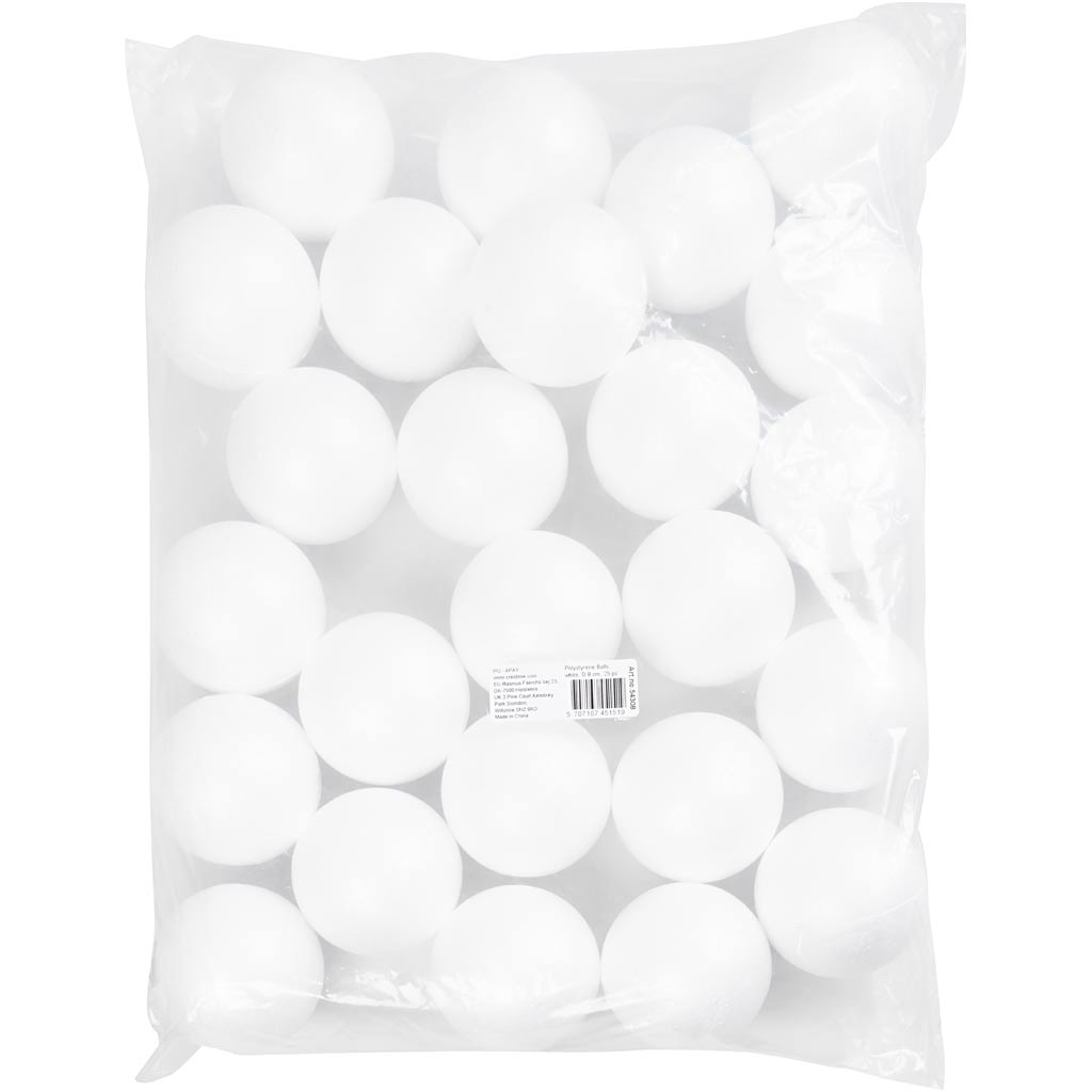 Boules en polystyrène, d 8 cm, blanc, 25 pièces/ 1 Pq. [HOB-54308]