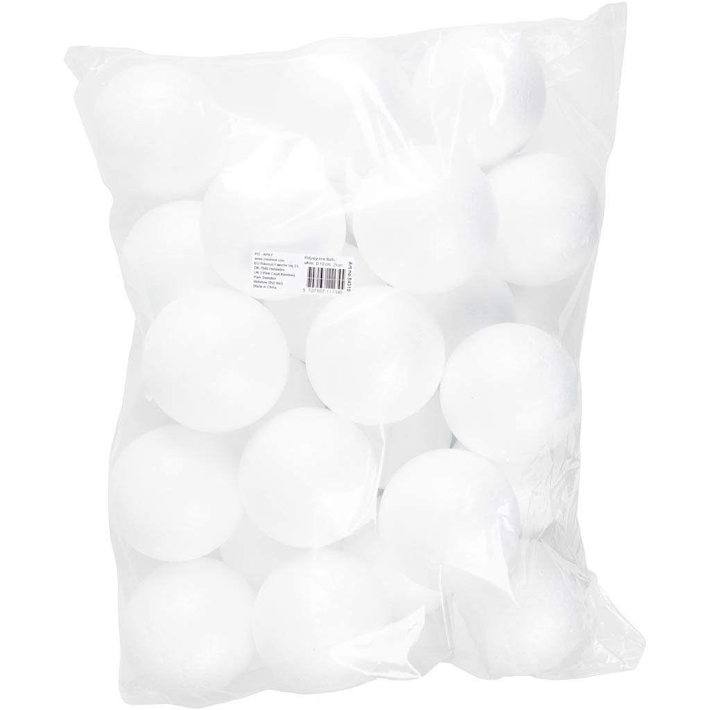 Boules en polystyrène, d 10 cm, blanc, 25 pièces/ 1 Pq. [HOB-54310]