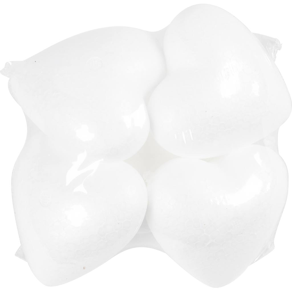 Coeurs en polystyrène, H: 8 cm, P: 4,5 cm, blanc, 5 pièce/ 1 Pq. [HOB-543541]