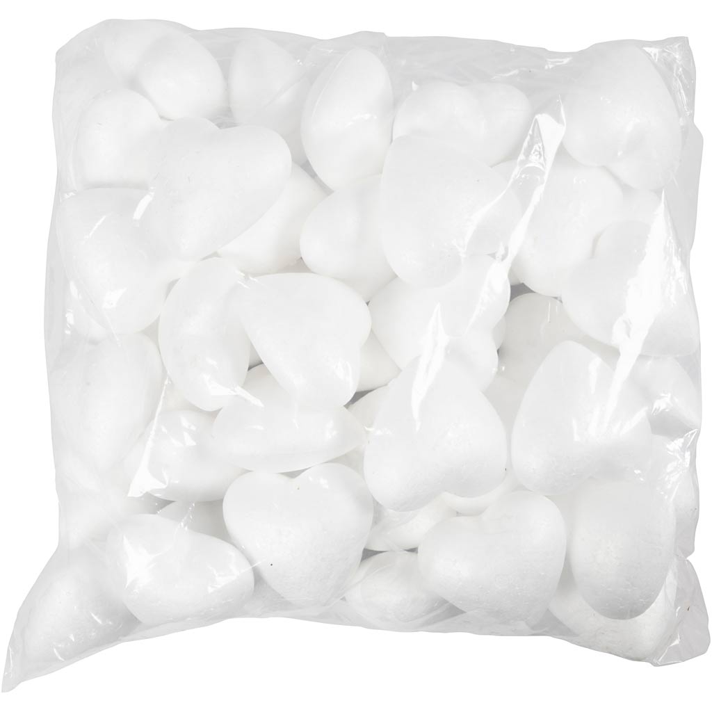 Coeurs en polystyrène, H : 8 cm, P: 4,5 cm, L : 8 cm, blanc, 50 pièces/ 1 Pq. [HOB-543542]