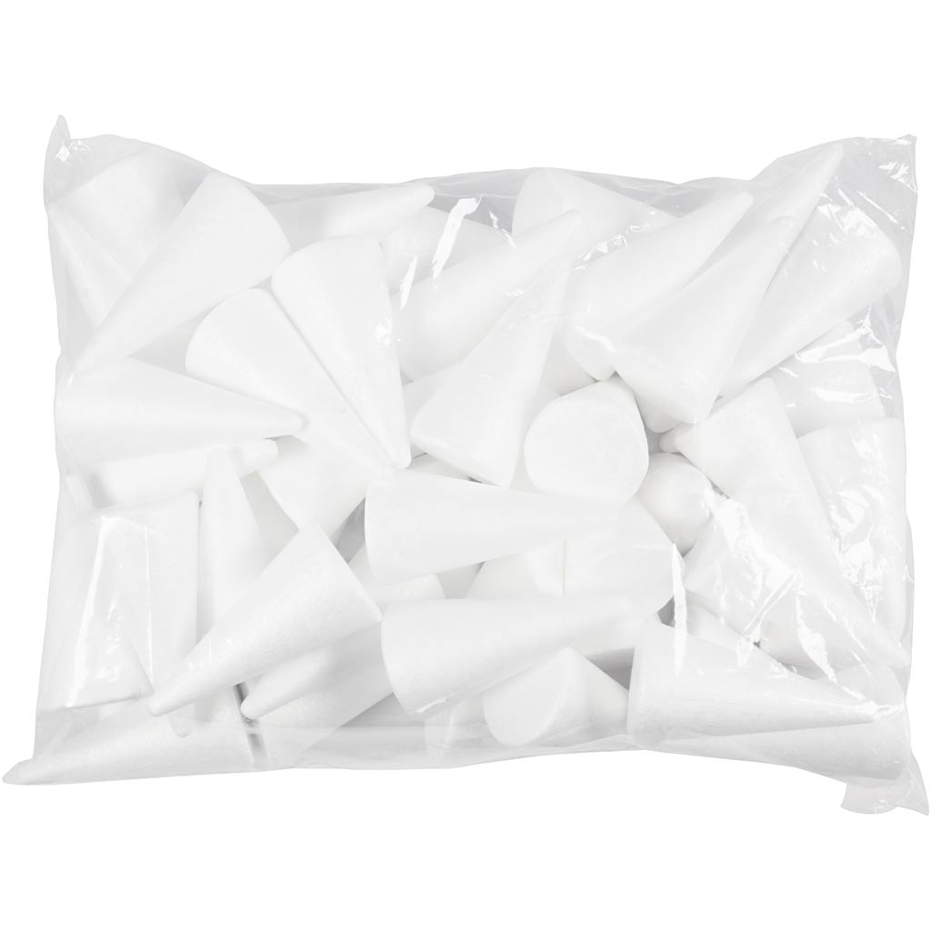 Cônes en polystyrène, H : 11 cm, d 5,5 cm, blanc, 50 pièces/ 1 Pq. [HOB-543581]