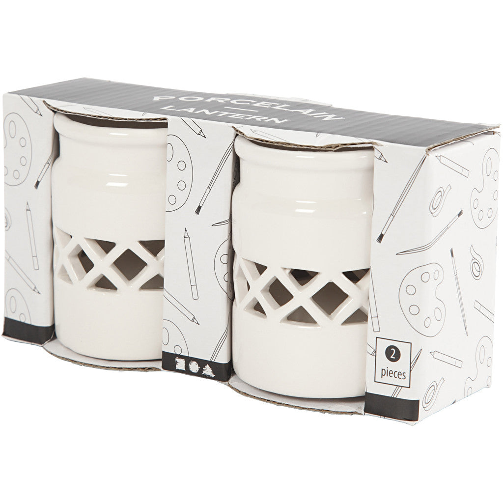 Lanterne, H : 8 cm, d 6,2 cm, blanc, 2 pièces/ 1 Pq. [HOB-555190]