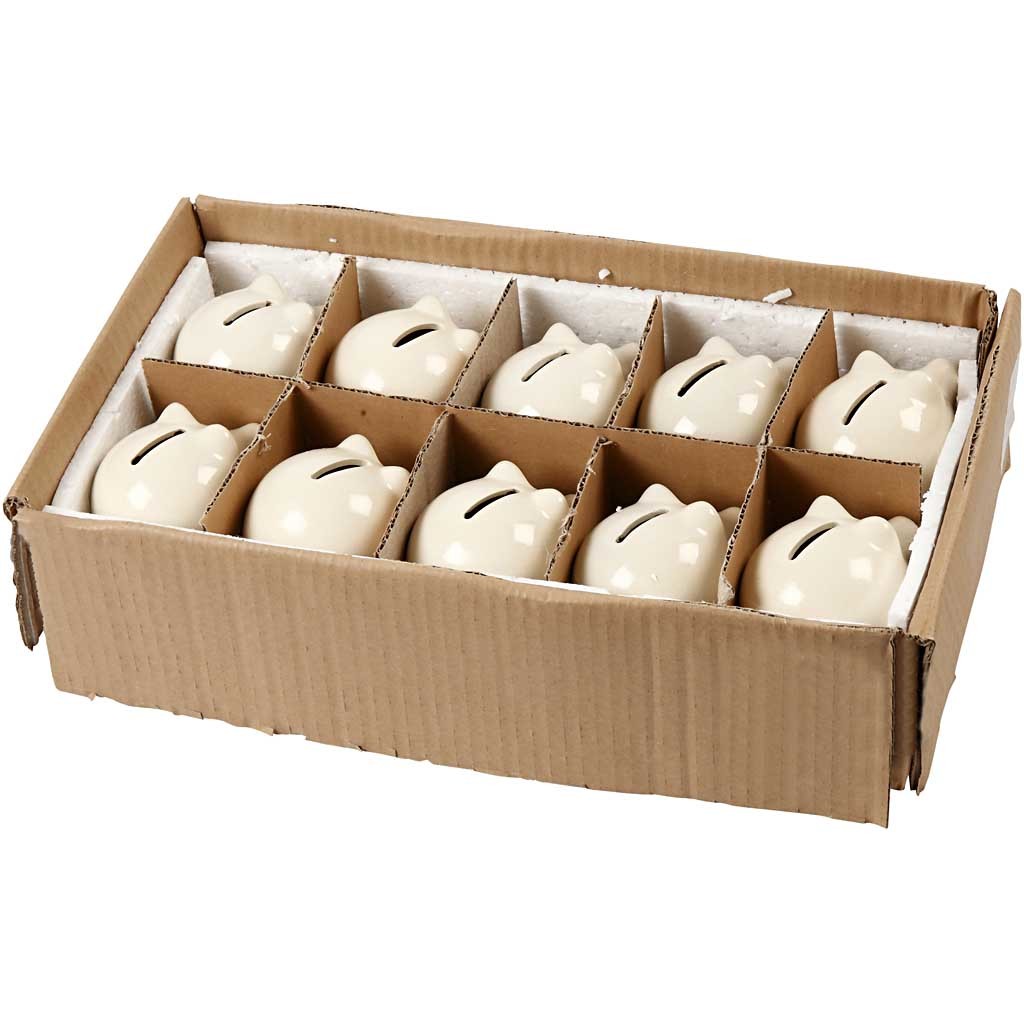 Tirelires, H : 8 cm, L : 8,5 cm, blanc cassé, 10 pièces/ 1 Pq. [HOB-556391]