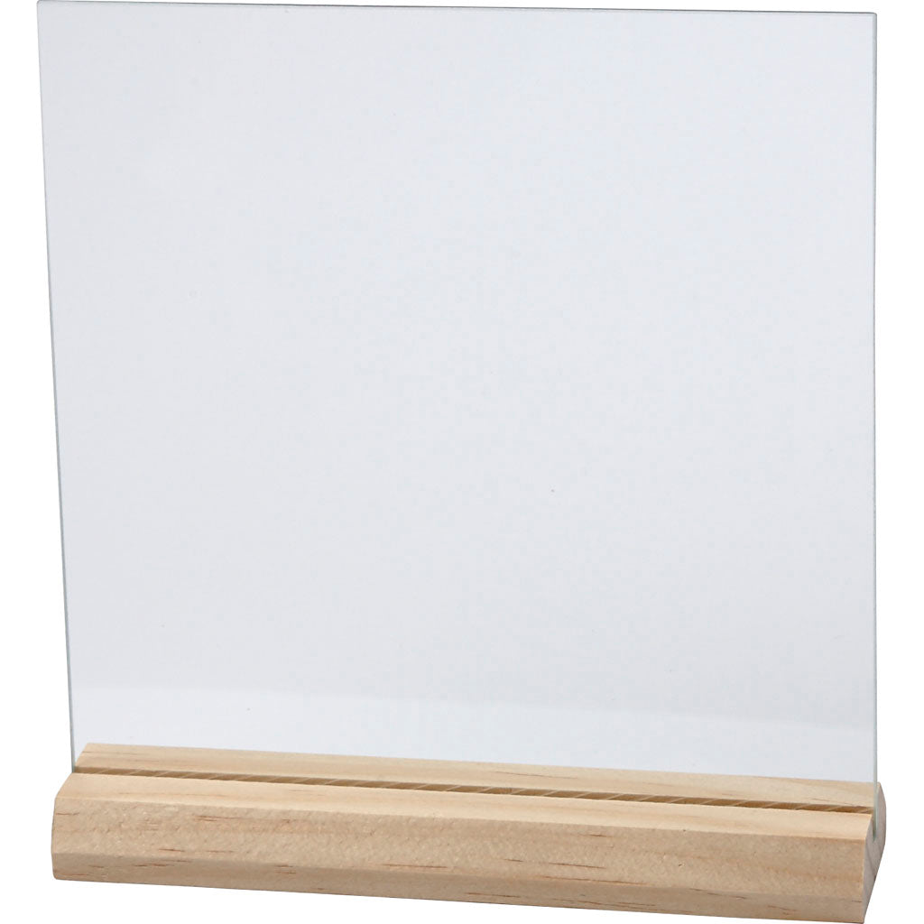 Glass Plate with Wooden Holder, size 15,5x15,5 cm, thickness 28 mm, 10 set